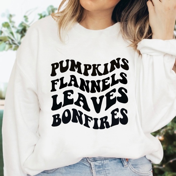 Tops - Pumpkins Flannels Leaves Bonfires Crew Neck Long Sleeve Sweatshirt